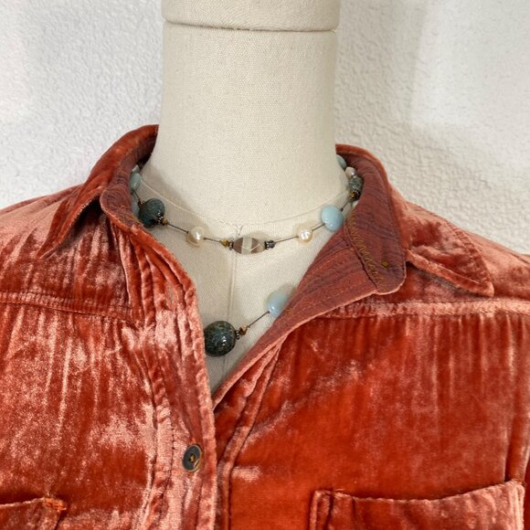 Anthro Holding Horses Rust Silk Blend Crushed Velvet Button Down Blouse Shirt XS - Picture 6 of 16